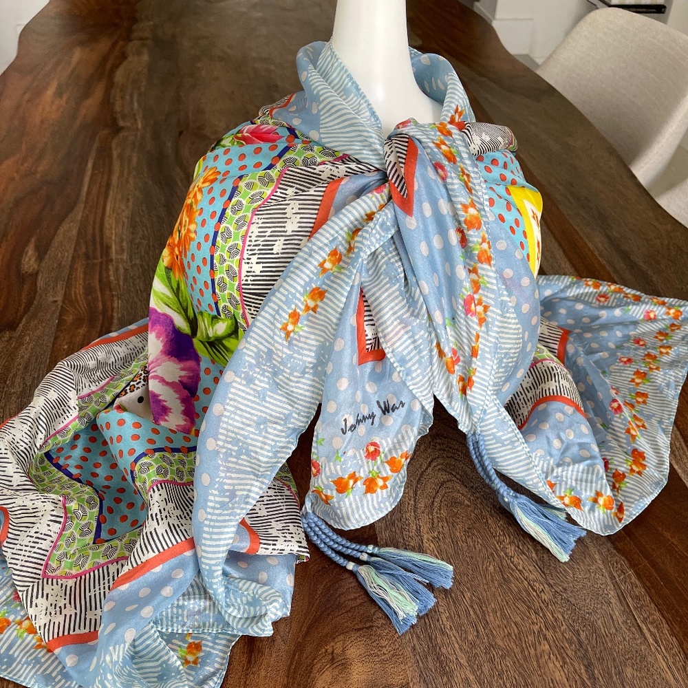 Johnny Was 100% Silk Scarf, Perfect Condition NWOT.